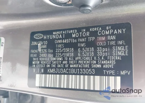 2011 Hyundai Tucson Limited from USA, damaged, VIN KM8JU3AC1BU133053